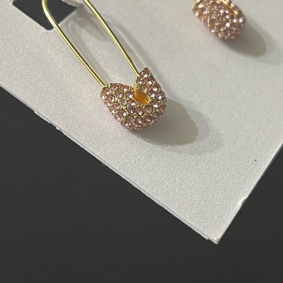 BaubleBar Gold and Pink Diamond Safety Pin Earings - Picture 6 of 6